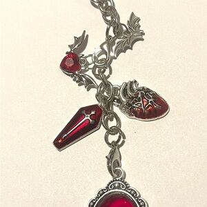 Gothic Silver and Red Purse Charm/ Keychain